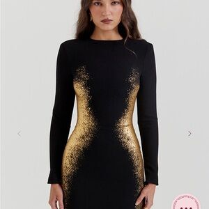 House of CB Black and Gold Long Sleeve Dress